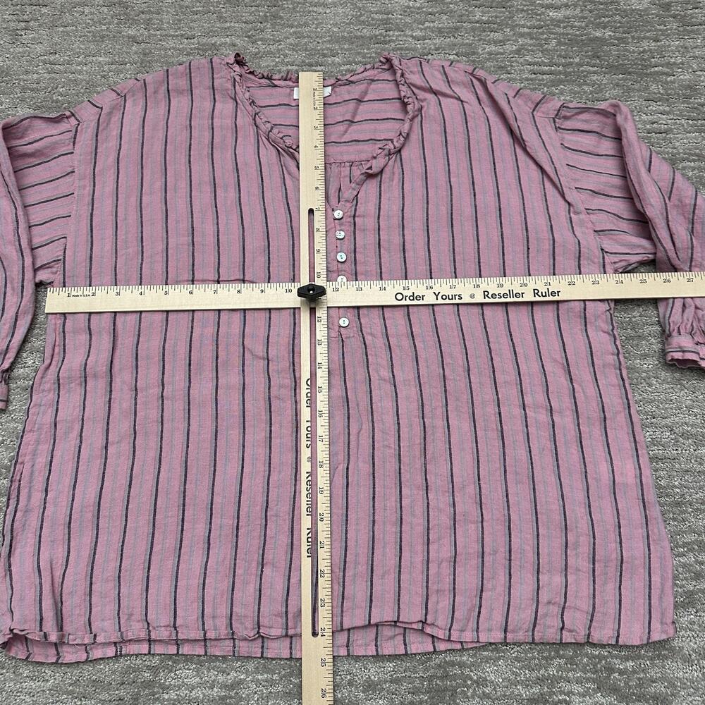 J Jill Love Linen Shirt Womens Large Pink Stripe 100% Linen Tunic Top Boho - Picture 11 of 13